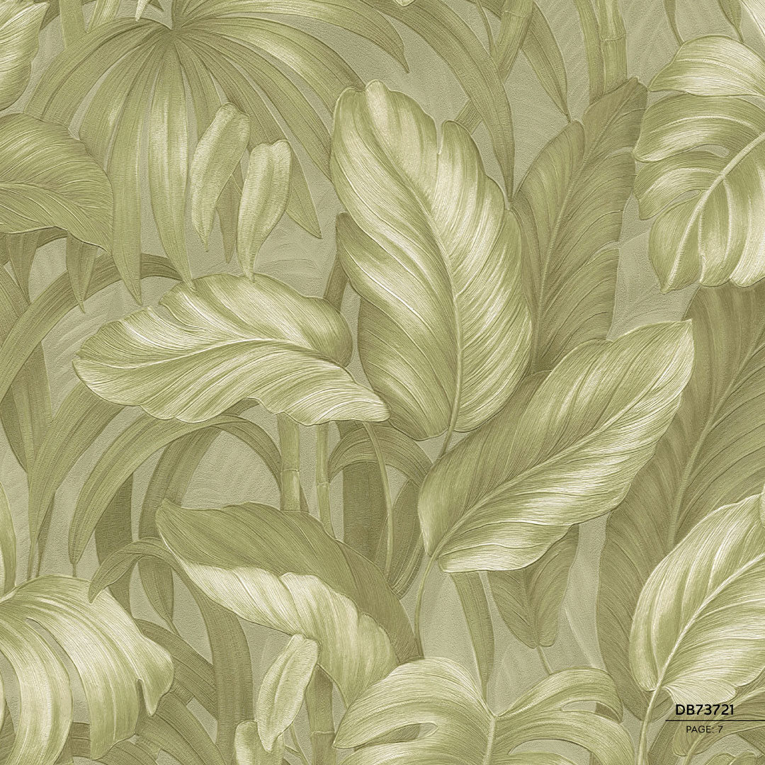 Papel Tapiz Tropical Verde Oliva DB73721 – Colección Voyage de Debora Benvenuti