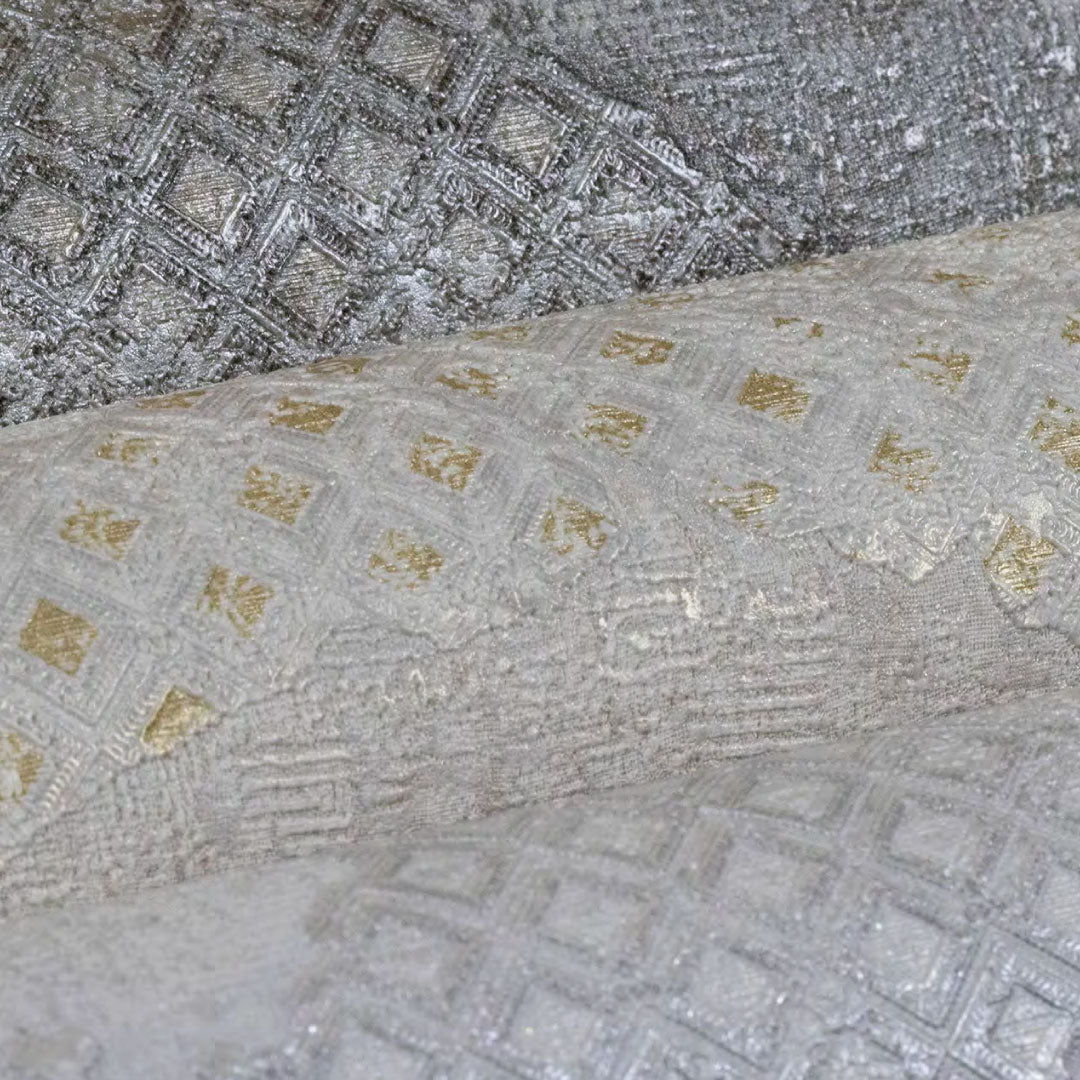 Tela Decorativa para Tapizar Muebles Elegantes con Relieve Geométrico Metálico