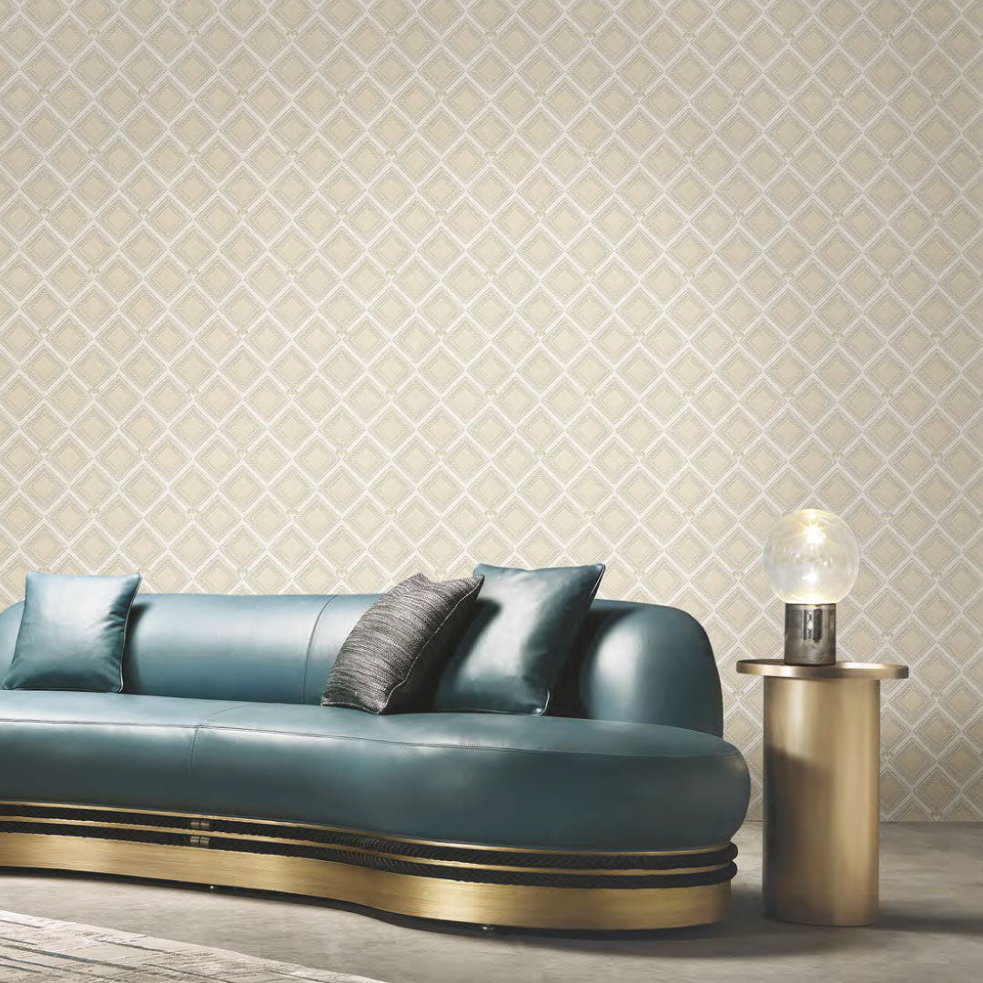 Papel Tapiz Geométrico Beige para Pared Moderna – Diseño de Rombos Elegante