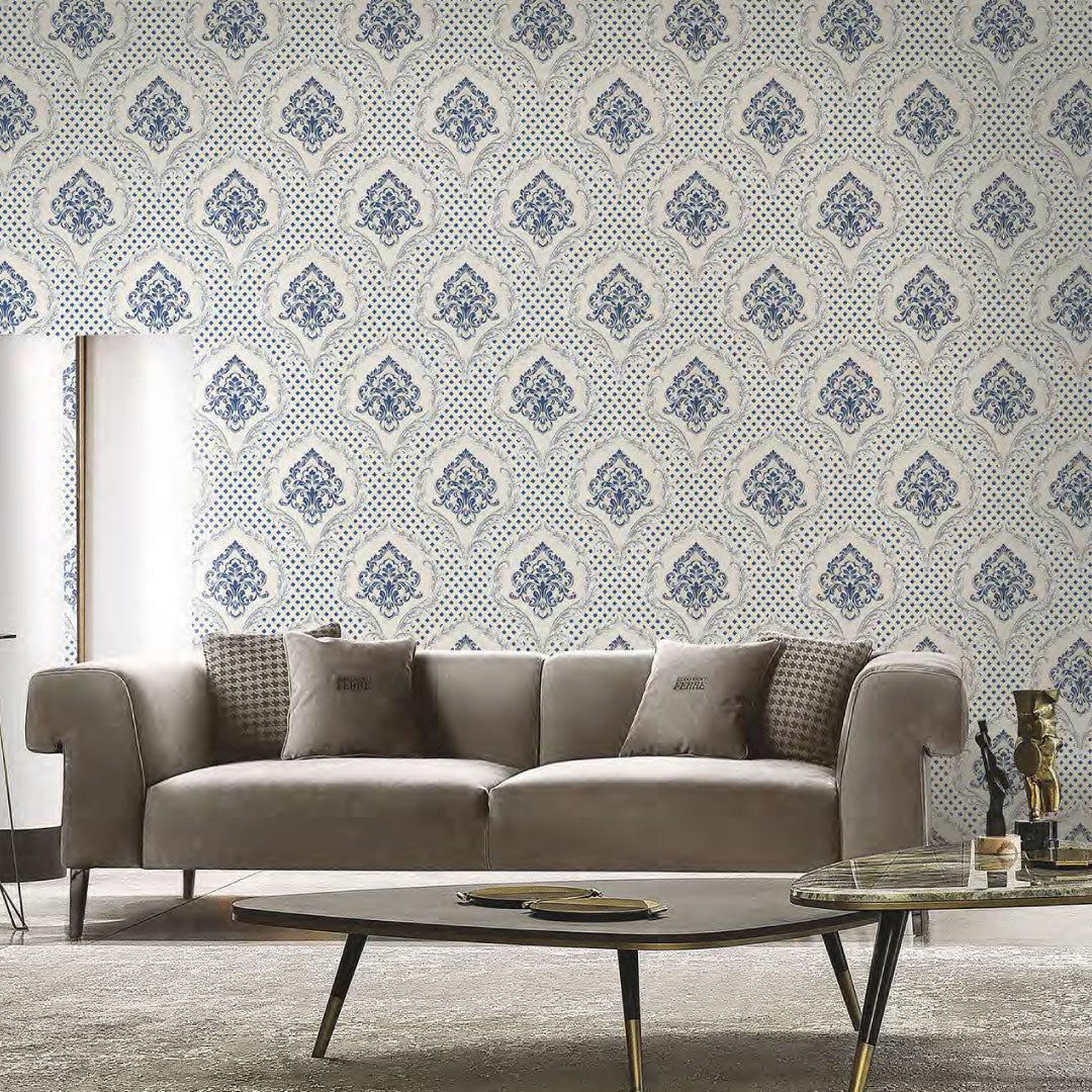 Papel Tapiz Damasco Azul para Pared – Gianfranco Ferré Home