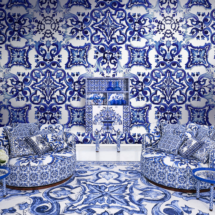 Papel tapiz para interiores Dolce & Gabbana Cerámico Azul Elegante D&G0072