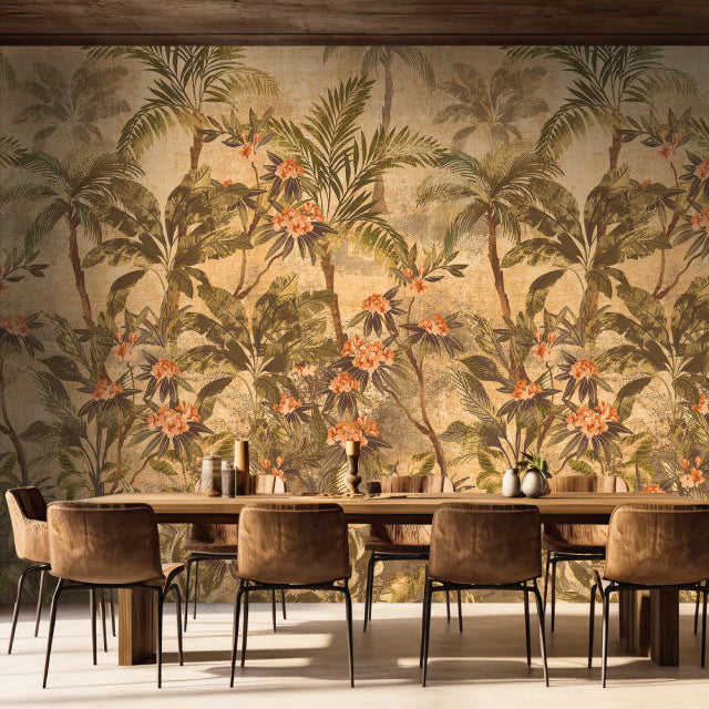 Panel Mural Tropical con Palmeras y Flores – Colección VOYAGE de Debora Benvenuti