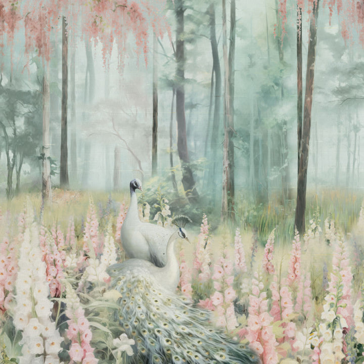 Panel Mural con Pavos Reales y Flores – Colección VOYAGE de Debora Benvenuti