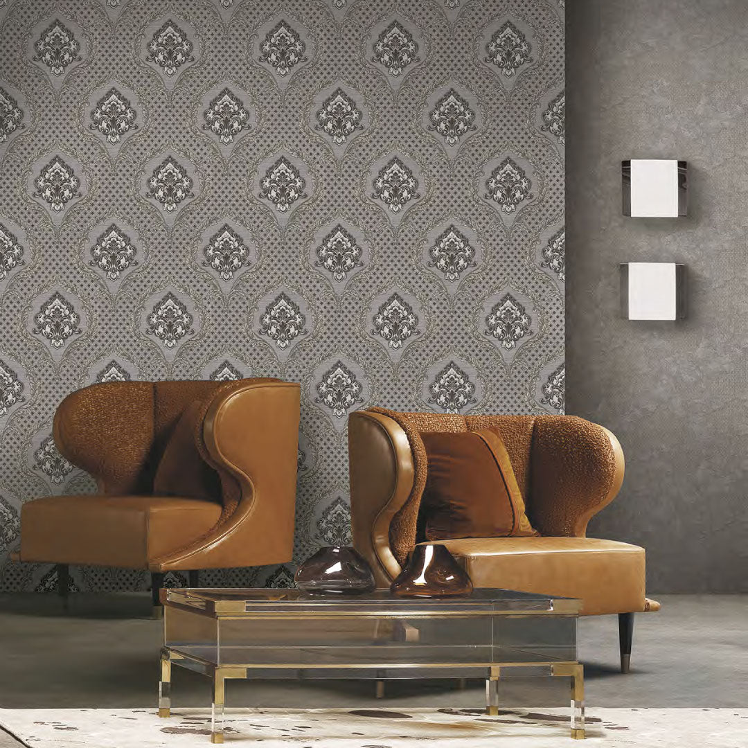 Papel tapiz damasco gris estilo clásico – Gianfranco Ferré Home