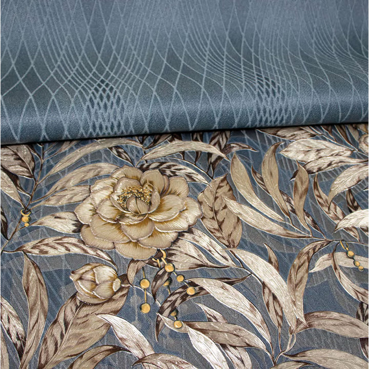 Papel Tapiz Floral Clásico Dorado y Azul – Estilo Natural y Sofisticado para Paredes Elegantes