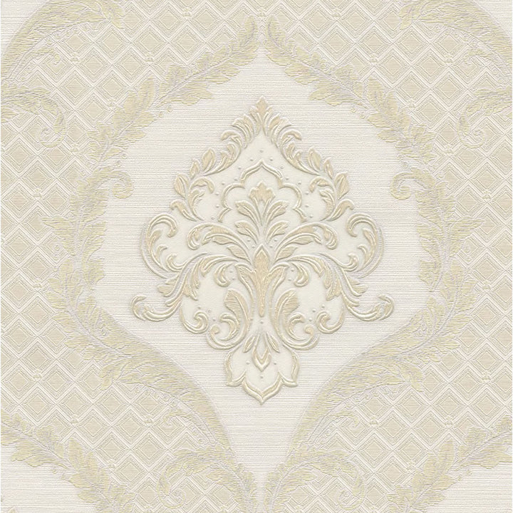 Papel Tapiz Damasco Dorado para Pared Elegante – Relieve Clásico en Tonos Beige