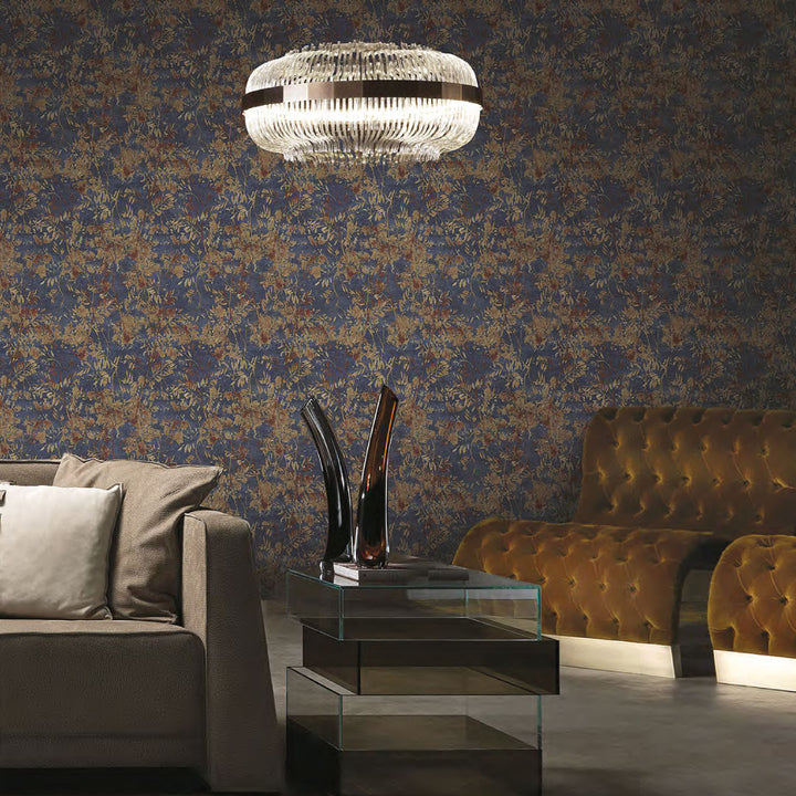 Papel Tapiz Floral Azul Oscuro para Pared Elegante – Estilo Contemporáneo con Detalles Dorados