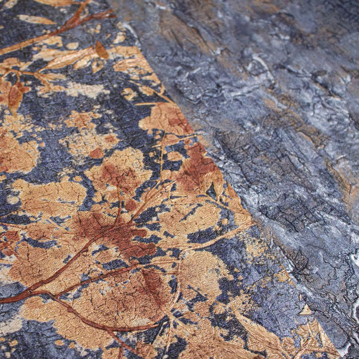 Papel Tapiz Floral Azul Oscuro para Pared Elegante – Estilo Contemporáneo con Detalles Dorados