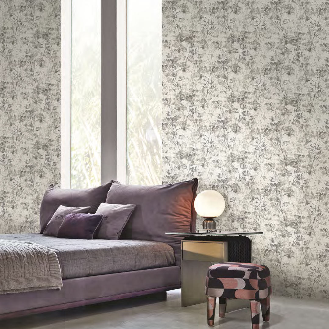 Papel Tapiz Floral Blanco y Negro para Decoración Moderna – Diseño Natural y Minimalista