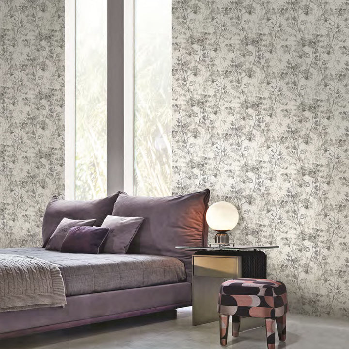 Papel Tapiz Floral Blanco y Negro para Decoración Moderna – Diseño Natural y Minimalista