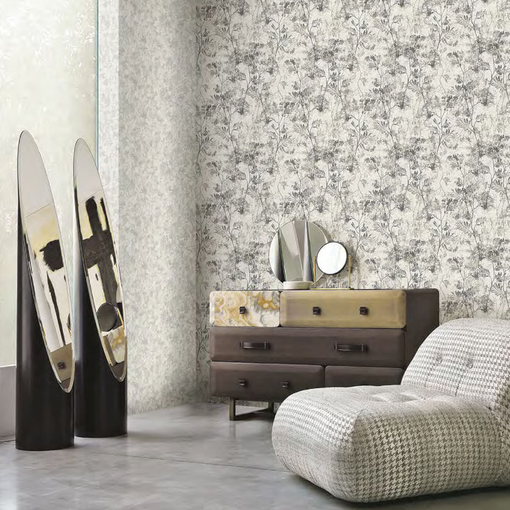 Papel Tapiz Floral Blanco y Negro para Decoración Moderna – Diseño Natural y Minimalista