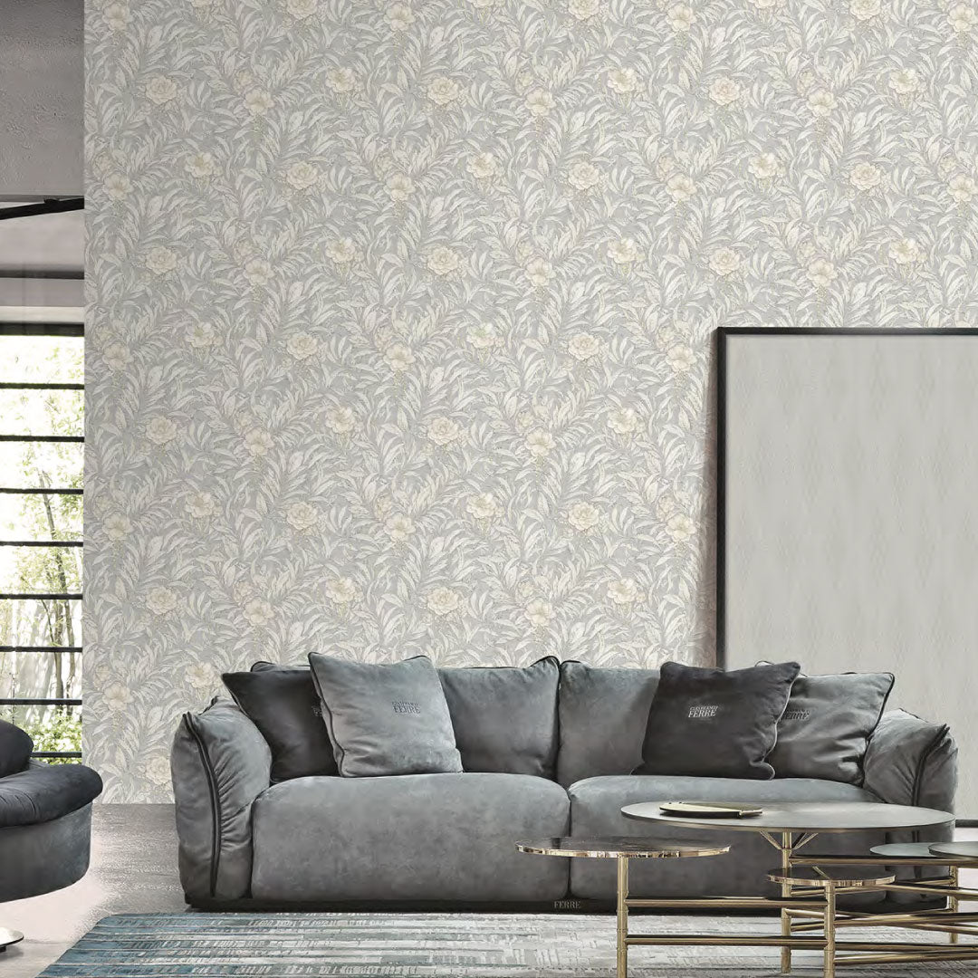 Papel Tapiz Floral Claro para Sala Elegante – Estilo Natural en Tonos Gris Perla y Beige