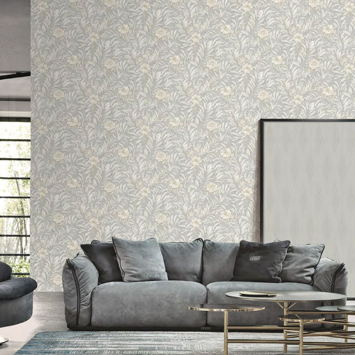 Papel Tapiz Floral Claro para Sala Elegante – Estilo Natural en Tonos Gris Perla y Beige