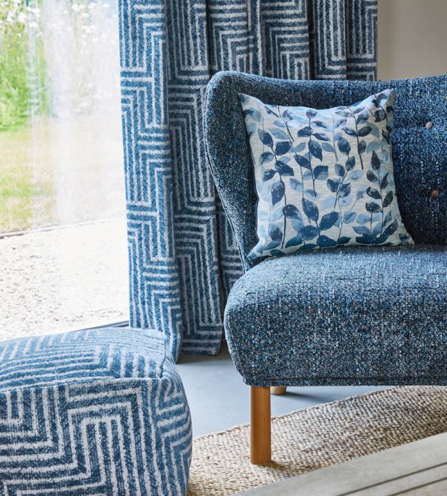 Tela jacquard decorativa con diseño de hojas – Valo Sapphire