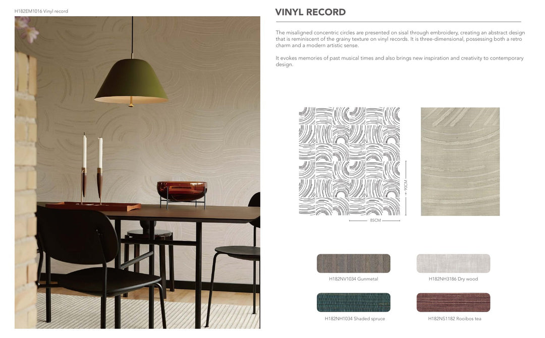 Revestimiento Mural Vinyl Record – Círculos Bordados sobre Sisal | Story of Nature II